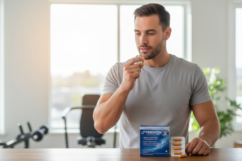 FEROXEN Lifestyle – Man Taking Capsule
