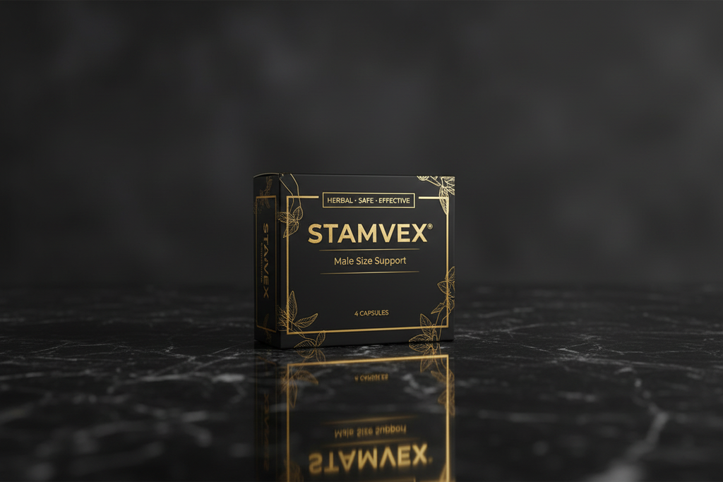 STAMVEX Male Size Support – Premium Black and Gold Supplement Box