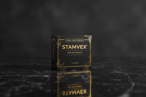 STAMVEX Male Size Support – Premium Black and Gold Supplement Box